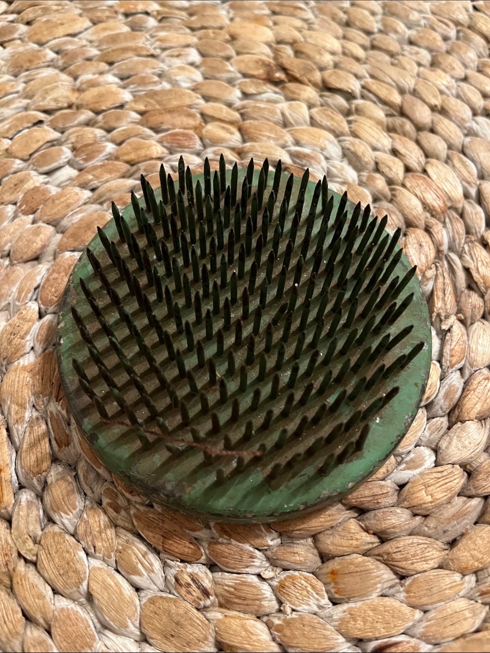 Round Floral Frog Pin Holder in Green and Black